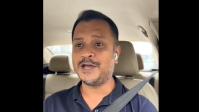 The image shows the man whose video on  Delhi winter and pollution went viral. (Twitter/@AnujGurwara)
