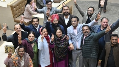 Anup Gupta of BJP with after leaders after being elected as new mayor of Chandigarh on Tuesday. (Keshav Singh/ HT)