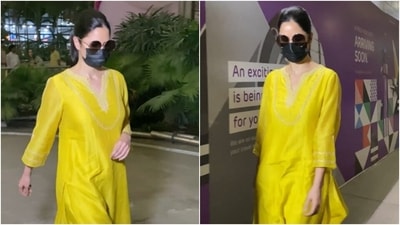 Katrina Kaif's simply elegant airport look in yellow salwar suit. (HT Photo/Varinder Chawla) Katrina Kaif's simply elegant airport look in yellow salwar suit. (HT Photo/Varinder Chawla)