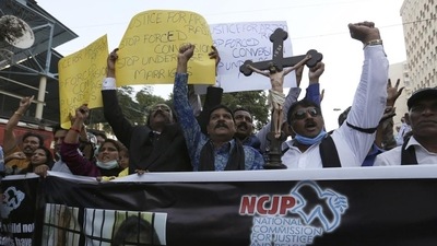 Pakistani Christians protest against the child marriage and forced conversion, in Karachi, Pakistan. (AP) Pakistani Christians protest against the child marriage and forced conversion, in Karachi, Pakistan. (AP)