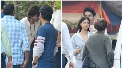 Shah Rukh Khan, Suhana Khan, Aryan Khan and others were spotted at Pathaan screening on Monday. (Varinder Chawla) Shah Rukh Khan, Suhana Khan, Aryan Khan and others were spotted at Pathaan screening on Monday. (Varinder Chawla)