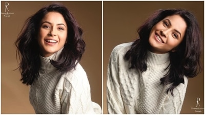 Shehnaaz Gill collaborated with photographer Dabboo Ratnani for an adorable photoshoot. On Tuesday, the actor and singer posted the pictures on Instagram with white heart emojis as the caption. She flaunted her bright smile and simple style in the clicks.&nbsp; (Instagram)