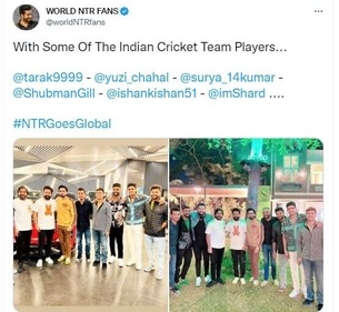 A fan account, @worldNTRfans, also shared pictures of Jr NTR with the cricketers on Twitter.