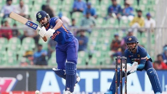  India's Shreyas Iyer plays a shot during the 3rd ODI match against Sri Lanka, at Greenfield International Stadium, in Thiruvananthapuram on Sunday. (ANI Photo)(ANI)