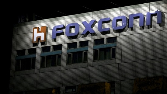 Covid In China: The logo of Foxconn is seen outside the company's building.(Reuters)