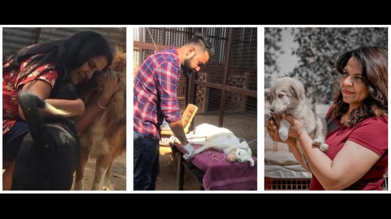 L-R: Animal activists Rush Sehgal; Gaurav; and Meenakshi Malik (HT Photos)