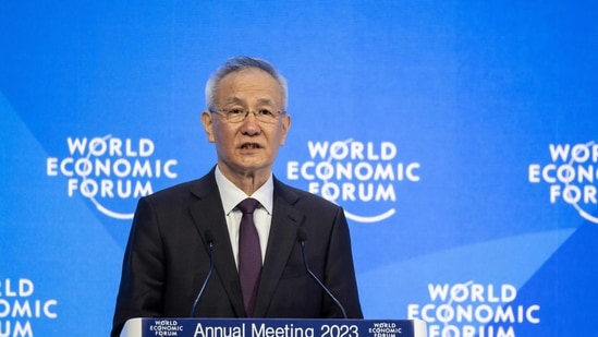 China's Vice Premier Liu He speaks during a session of the World Economic Forum (WEF) annual meeting in Davos on January 17, 2023.(AFP)