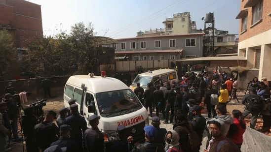 Nepal Plane Crash: An ambulance carrying bodies of victims of a plane crash arrives at a hospital in Kathmandu, Nepal.(AP)
