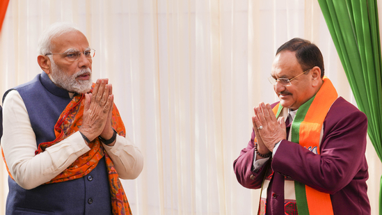 Prime Minister Narendra Modi with BJP National President JP Nadda.(PTI)