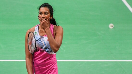Indian badminton player PV Sindhu during her match against Thailand's Supanida Katethong (PTI)