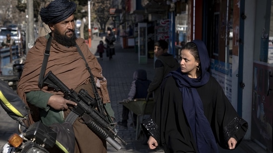 Taliban Women NGO Ban: A Taliban fighter stands guard in Kabul, Afghanistan. (AP)
