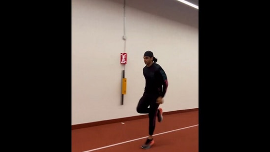 The image of Neeraj Chopra is taken from the video shared by Anand Mahindra. (Instagram/@neeraj____chopra)