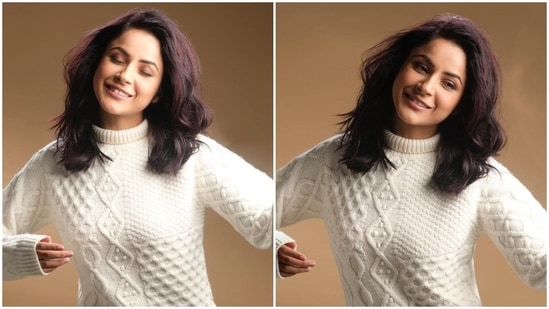 Actor Shehnaaz Gill looks super cute in a white sweater look. (Instagram)