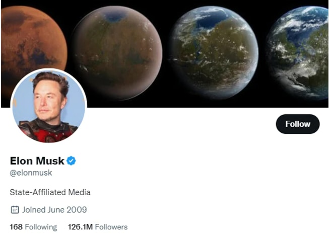 Elon Musk changed his twitter bio to 'state-affiliated media'. (Twitter)