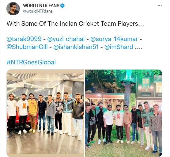 एक फैन अकाउंट @worldNTRfans ने ट्विटर पर क्रिकेटरों के साथ जूनियर एनटीआर की तस्वीरें भी साझा कीं।