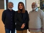 Priyanka Chopra with SS Rajamouli and MM Keeravani at an RRR screening in the US. Priyanka Chopra with SS Rajamouli and MM Keeravani at an RRR screening in the US.