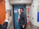 The man was seen in the video chatting with the ticket collector, requesting him to open the door that was locked by the automatic system when the train began moving. (Screengrab/Twitter video by Dr Kiran Kumar Karlapu) The man was seen in the video chatting with the ticket collector, requesting him to open the door that was locked by the automatic system when the train began moving. (Screengrab/Twitter video by Dr Kiran Kumar Karlapu)