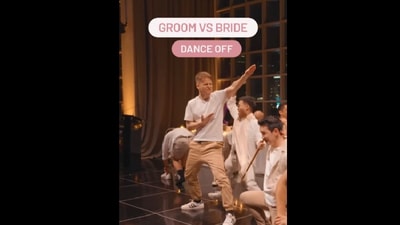 Bride and groom do a dance off after the wedding. (Instagram/@Bonnie Su) Bride and groom do a dance off after the wedding. (Instagram/@Bonnie Su)
