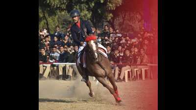 Cadets from 1 Punjab R&V SQN NCC, Guru Angad Dev Veterinary and Animal Sciences University, (GADVASU), brought laurels in various equestrian events in Ludhiana on Wednesday. (HT Photo)