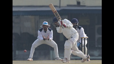 Players in action during the match between Punjab and Madhya Pradesh at IS Bindra PCA Stadium in Mohali on Wednesday. (Keshav Singh/HT)