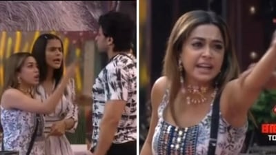 A still from the promo of Bigg Boss 16 featuring Tina Datta and Shalin Bhanot. A still from the promo of Bigg Boss 16 featuring Tina Datta and Shalin Bhanot.