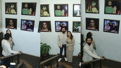 Ranbir Kapoor, Alia Bhatt gazed at their wedding photo, Neetu Kapoor and Rishi Kapoor's picture at an event. Ranbir Kapoor, Alia Bhatt gazed at their wedding photo, Neetu Kapoor and Rishi Kapoor's picture at an event.
