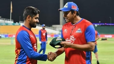 Babar Azam and Wasim AKram during a PSL match Babar Azam and Wasim AKram during a PSL match
