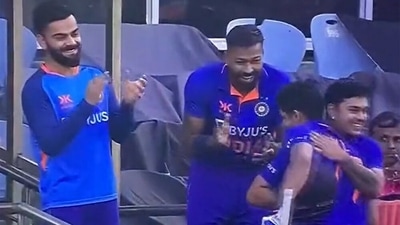 Shubman Gill received a warm reception from Hardik Pandya, Virat Kohli and Ishan Kishan (Screengrab) Shubman Gill received a warm reception from Hardik Pandya, Virat Kohli and Ishan Kishan (Screengrab)