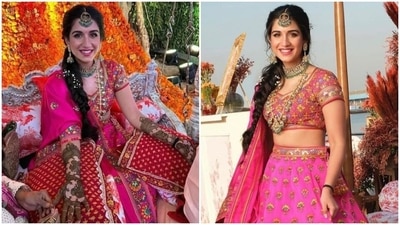 Anant Ambani's bride-to-be Radhika Merchant decks up in pretty lehenga during mehendi ceremony. (Instagram) Anant Ambani's bride-to-be Radhika Merchant decks up in pretty lehenga during mehendi ceremony. (Instagram)