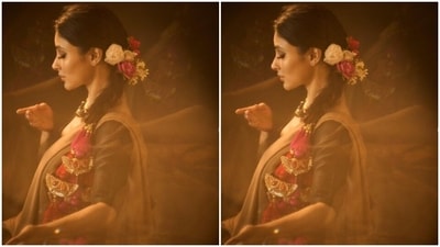 Mouni decked up in nude eyeshadow, black winged eyeliner, black kohl, mascara-laden eyelashes, drawn eyebrows, contoured cheeks, a shade of nude lipstick, and a small red bindi. (Instagram/@imouniroy) Mouni decked up in nude eyeshadow, black winged eyeliner, black kohl, mascara-laden eyelashes, drawn eyebrows, contoured cheeks, a shade of nude lipstick, and a small red bindi. (Instagram/@imouniroy)