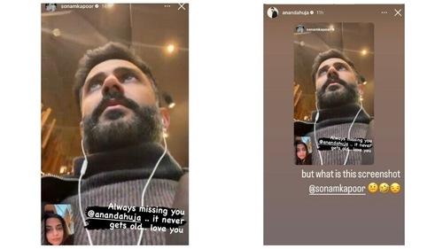 Sonam Kapoor shares facetime screenshot with Anand Ahuja via Instagram Stories. Sonam Kapoor shares facetime screenshot with Anand Ahuja via Instagram Stories.