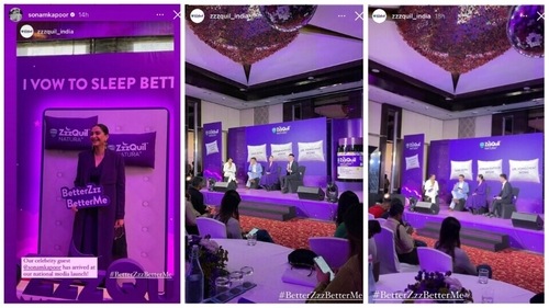 The sleeping aid brand shares pictures of Sonam Kapoor via Instagram Stories. The sleeping aid brand shares pictures of Sonam Kapoor via Instagram Stories.
