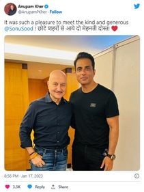 Anupam Kher poses with Sonu Sood. Anupam Kher poses with Sonu Sood.