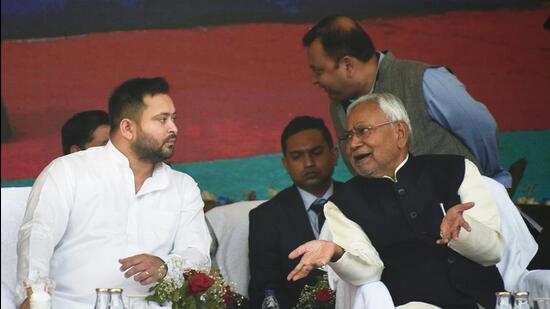 Bihar chief minister Nitish Kumar with his deputy Tejashwi Yadav. (ANI) Bihar chief minister Nitish Kumar with his deputy Tejashwi Yadav. (ANI)