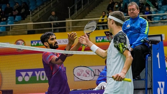 Denmark's Viktor Axelsen shakes hand with India's Kidambi Srikanth (PTI)