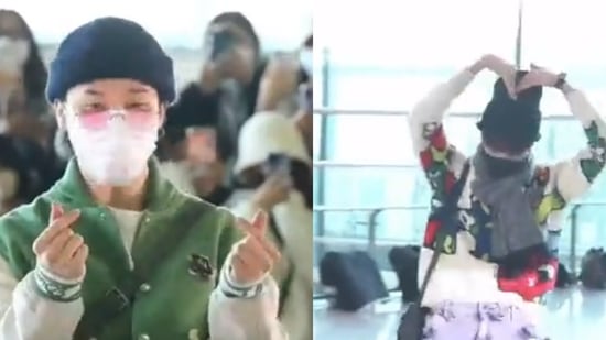 BTS' Jimin and J-Hope flash heart signs at fans, head for Paris