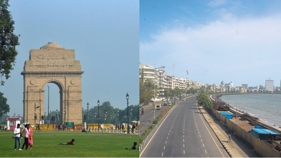 Delhi's India Gate ((Photo by Raj K Raj/Hindustan Times) and Mumbai's Marine Drive ((Pratik Chorge/HT Photo)