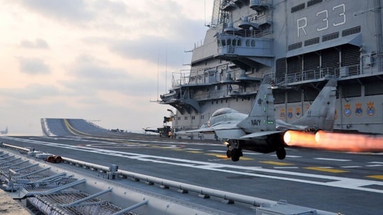 File photo of fighter operations on INS Vikramaditya.