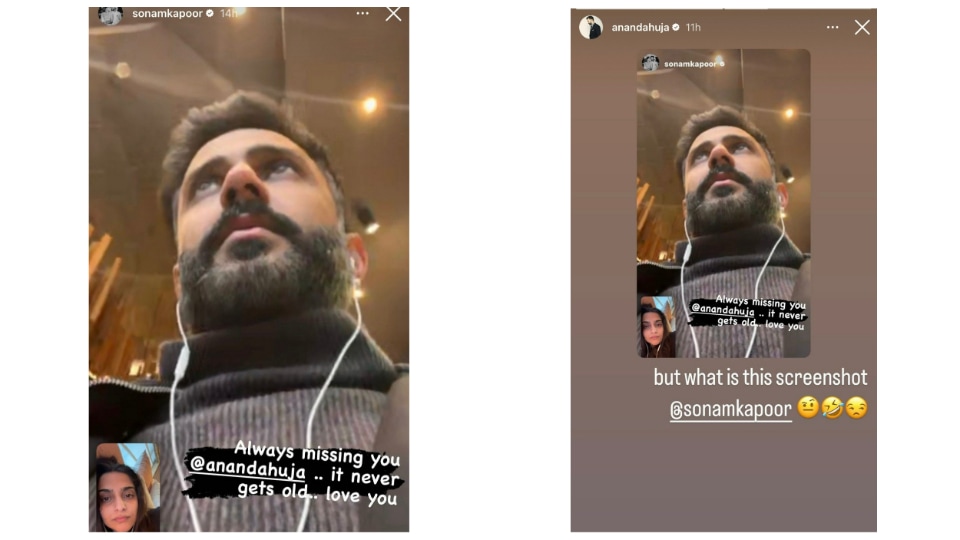 Sonam Kapoor shares facetime screenshot with Anand Ahuja via Instagram Stories.