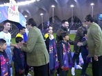 Amitabh Bachchan met Cristiano Ronaldo and Lionel Messi, among other stars, before the start of the match Amitabh Bachchan met Cristiano Ronaldo and Lionel Messi, among other stars, before the start of the match