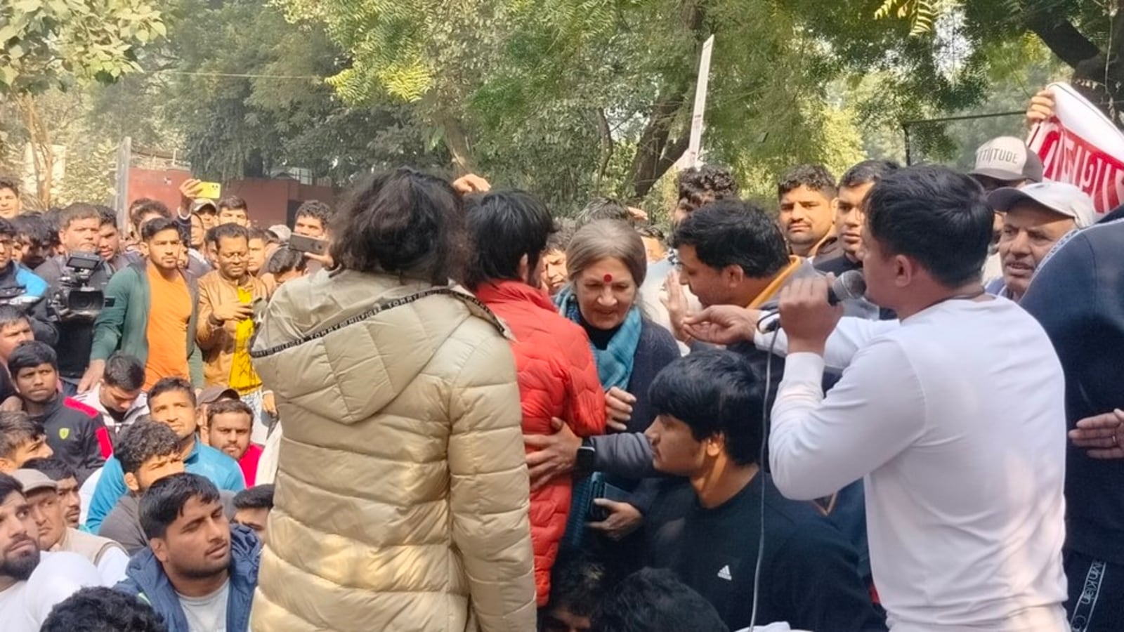 Watch: Bajrang Punia asks Brinda Karat to leave stage at protest site