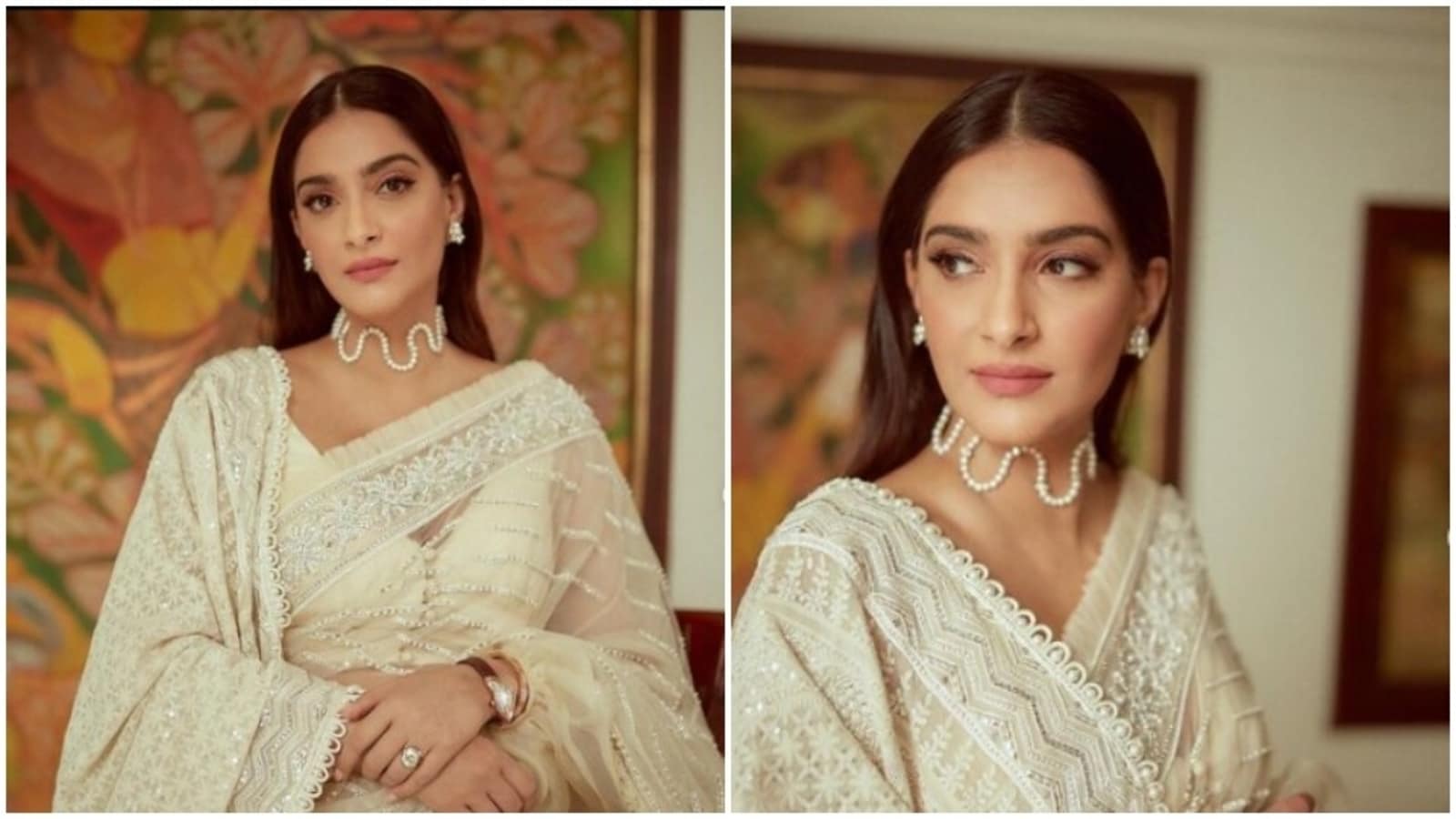 Sonam Kapoor, in a pearl white saree, redefines grace