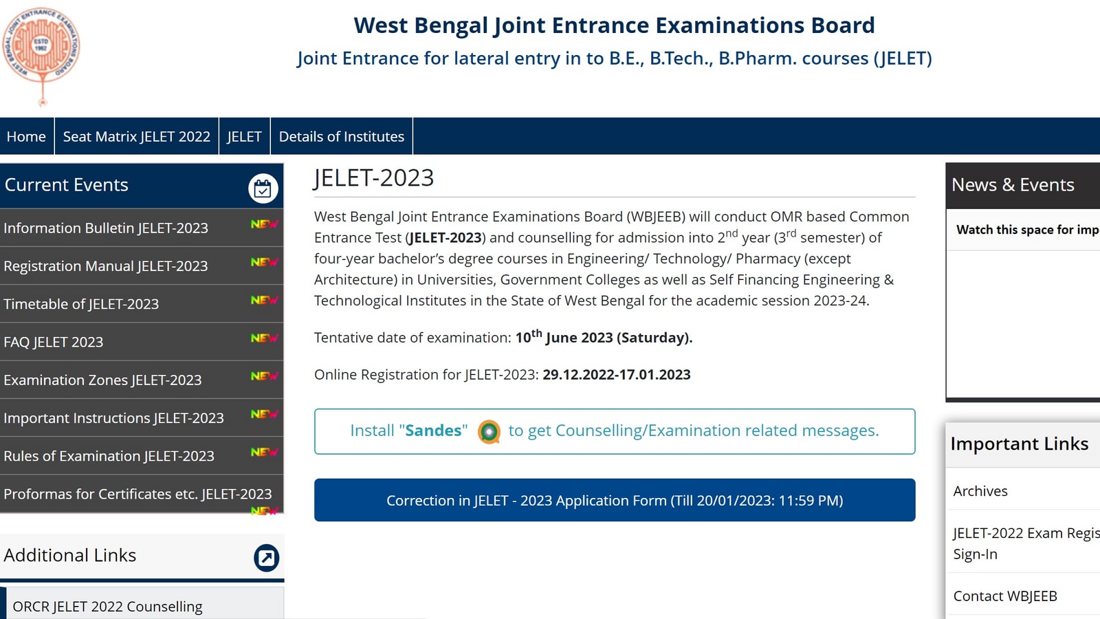 WBJEE JELET 2023 application correction process begins at wbjeeb.nic.in
