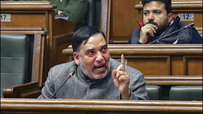 Delhi enviornment minister Gopal Rai speaks during the Delhi assembly session on Thursday. (PTI) Delhi enviornment minister Gopal Rai speaks during the Delhi assembly session on Thursday. (PTI)