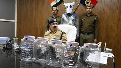 Gurugram, India-January 19, 2023: Preetpal Sangwan, ACP crime address a press conference, Mohammad Azharuddin (age 30 years) arrested the accused with five illegal country-made pistols, and one live cartridge was recovered from possession, in Gurugram, India, on Thursday, 19 January 2023. (Photo by Parveen Kumar/Hindustan Times) Gurugram, India-January 19, 2023: Preetpal Sangwan, ACP crime address a press conference, Mohammad Azharuddin (age 30 years) arrested the accused with five illegal country-made pistols, and one live cartridge was recovered from possession, in Gurugram, India, on Thursday, 19 January 2023. (Photo by Parveen Kumar/Hindustan Times)