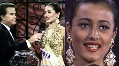 Namrata Shirodkar during the questions round at Miss Universe 1993. Namrata Shirodkar during the questions round at Miss Universe 1993.