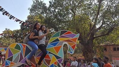 Mumbai, India - February 7, 2017: Youngsters near art installation at HT Kalaghoda Arts Festival in Mumbai, India, on Tuesday, February 7, 2017. (Photo by Pratham Gokhale/ Hindustan Times) (Pratham Gokhale/HT PHOTO) Mumbai, India - February 7, 2017: Youngsters near art installation at HT Kalaghoda Arts Festival in Mumbai, India, on Tuesday, February 7, 2017. (Photo by Pratham Gokhale/ Hindustan Times) (Pratham Gokhale/HT PHOTO)