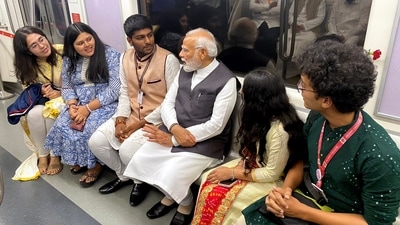 Prime Minister Narendra Modi takes metro ride with students, in Mumbai. (PTI) Prime Minister Narendra Modi takes metro ride with students, in Mumbai. (PTI)