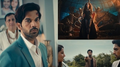 Actors Rajkummar Rao, Nora Fatehi and Aakash Ahuja in the music video of Achha Sila Diya.