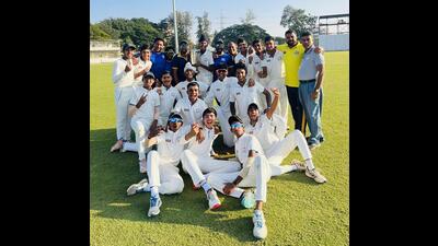 The Punjab side after winning the U-16 Vijay Merchant Trophy. (HT Photo)